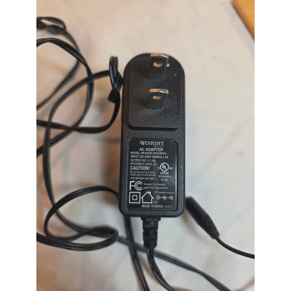 Westcott AC Adapter 9V 1A Power Supply HEAVEN-H13US9VU Black Wall Plug Charger